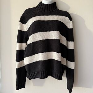 Vintage Evan Picone Black and White Striped Turtleneck Sweater